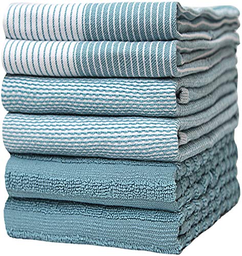 Premium Kitchen Towels 20”x 28”- 6 Pack| Large Cotton Kitchen Towels | Hand Towels for Kitchen | Flat & Terry Towel | Dish Towels | Highly Absorbent Tea Towels Set with Hanging Loop | Red Striped