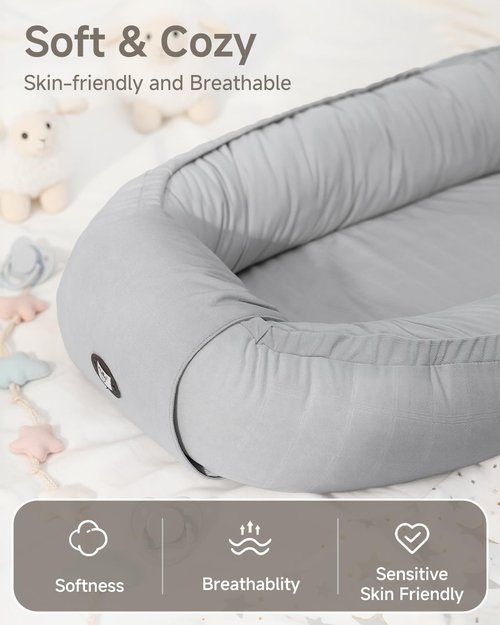 Baby Lounger - Adjustable Infant Lounger for Newborns 0-24 Months | Soft & Breathable Grey Tummy Time Lounger