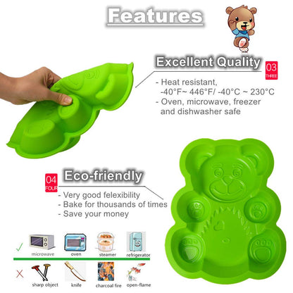 KeepingcooX 3D Bear Mousse Cake Mold Set, Approx. 8.5 Inch Cake Baking Mold - Novelty Silicone Cake Pan for Kids, Nonstick Bakeware, 8.46 x 6.89 x 0.98 Inches (Bear)