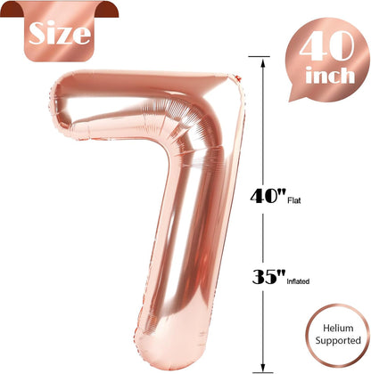 Rose Gold Number 7 Balloon - 40 Inch Giant Foil Balloon for 7th Birthday Party Decorations