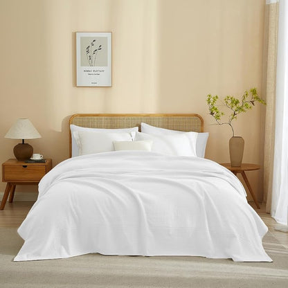 Queen Cotton Blend Jersey Knit Quilted Blanket - White, 90x90 Inches