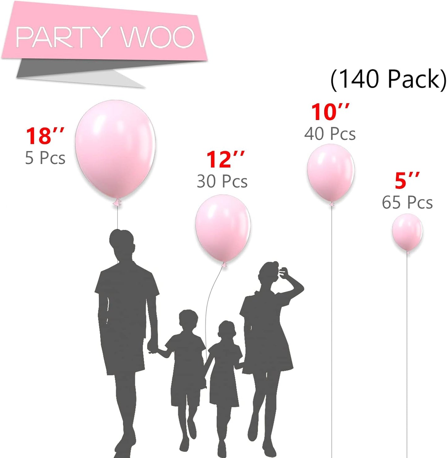 PartyWoo White & Pastel Pink Balloons - 280 Pcs for Stunning Celebrations