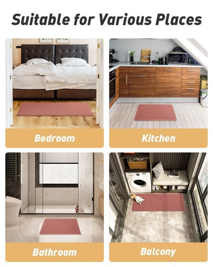AMOAMI Upgraded Waffle Bath Mat, Super Absorbent Non Slip Bath Mats for Bathroom Floor, Machine Washable Bathroom Rugs with Tassels, Rubber Backed Bathroom Mats, Ultra Soft, 24" x 36", Coral