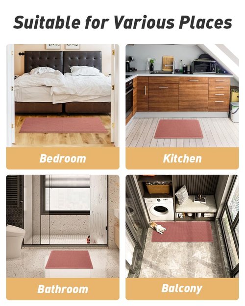 AMOAMI Upgraded Waffle Runner Rug Super Absorbent Non Slip Bath Mats for Bathroom Machine Washable Bathroom Runner Rug with Tassels, Ideal for Hallway Bedroom Laundry Room, Coral, 2'x 4'(24" x 48")