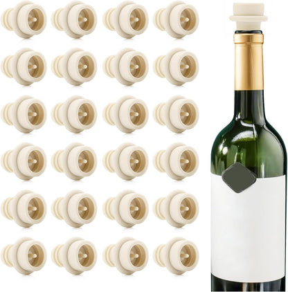WOTOR Wine Stoppers Vacuum, Wine Saver, Wine Pump Vacuum Stoppers, Wine Preserver, Reusable Bottle Sealer Keeps Wine Fresh (Cream, 24 Pieces)