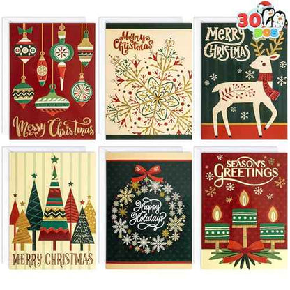 JOYIN 30 PCS Boxed Christmas Cards Assortment Elegant Icons With Envelopes, Diverse Festive 6 Designs for Winter Holiday Xmas Season Merry Christmas Cards, Present Giving, Wintertime Gifts