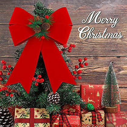 6 Pack Christmas Wreath Bows 9x12 Inches Velvet Red and Green Holiday Decor