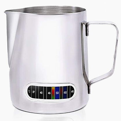 Milk Frothing Pitchers with Integrated Thermometer,Latte Art Jug Stainless Steel Creamer Temperature Espresso Steaming Pitchers 20 oz (600 ml)