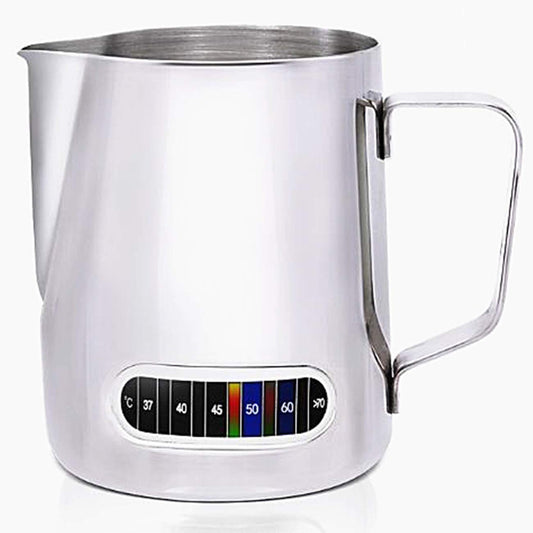 Milk Frothing Pitchers with Integrated Thermometer,Latte Art Jug Stainless Steel Creamer Temperature Espresso Steaming Pitchers 20 oz (600 ml)