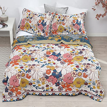 Scientific Sleep Flower Blooming Luxury Glory 100% Cotton Muslin Blanket Throw Cover for Bed Couch Sofa Cozy Soft Reversible Bedding Blanket Bedspread Coverlet Full Queen 80 in x 90 in