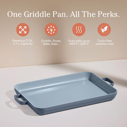 Our Place Griddle Pan - Nonstick Ceramic Stovetop Griddle & Sheet Pan | Toxin-Free, Ergonomic Handles | 5 Qt Capacity, Oven Safe to 450°F | Blue Salt