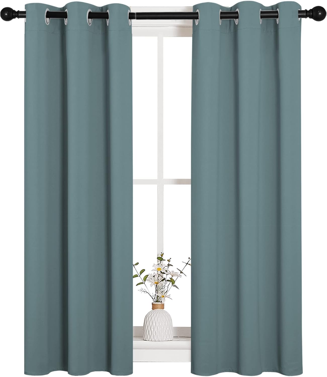 NICETOWN Modern Blackout Curtains - Noise Reducing Thermal Insulated Drapes, Greyish Blue, 2 Panels, W29 x L40-Inch