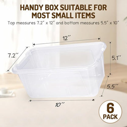 GAMENOTE 6 Quart Storage Bins - Clear Stackable Plastic Boxes with Lids for Toys & Crafts | 6 Pack