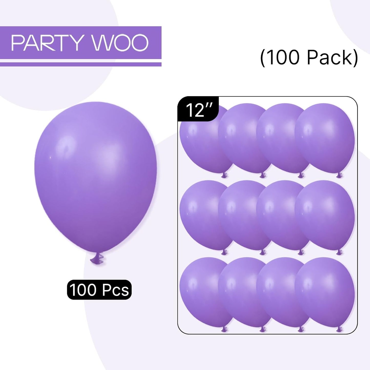 PartyWoo Purple Balloons - 100pcs 12 Inch Latex Balloons for Birthday & Wedding Decor
