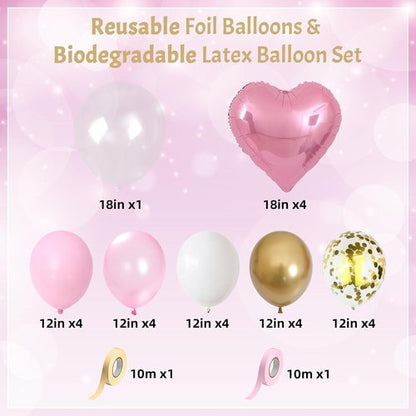 Heart Shape Balloons - Light Pink & Gold Mylar Balloons | 18-Inch Clear Balloon for Princess Birthday Decor