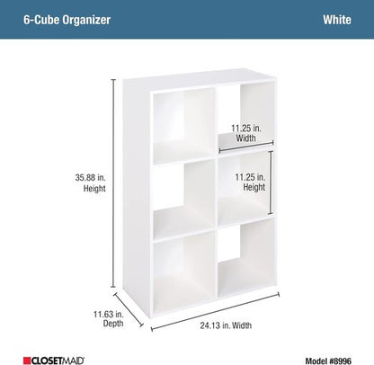 ClosetMaid Cubeicals 6-Cube Storage Shelf Organizer - Stackable Wood Bookshelf in White Finish
