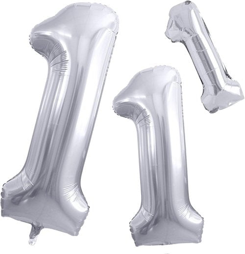 GOER Silver Number 1 Foil Balloons - Huge 42 Inch Birthday Party Decorations | 3 Pack for First Anniversary