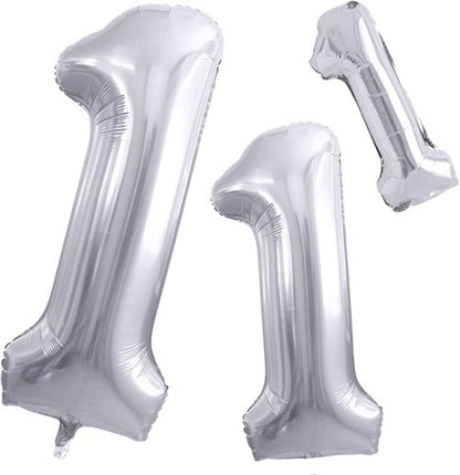 GOER Silver Number 1 Foil Balloons - Huge 42 Inch Birthday Party Decorations | 3 Pack for First Anniversary