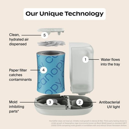 Canopy | 2.0 Bedside Humidifier - 36 HR Run Time, 2.5L Capacity, Reading Light & White Noise