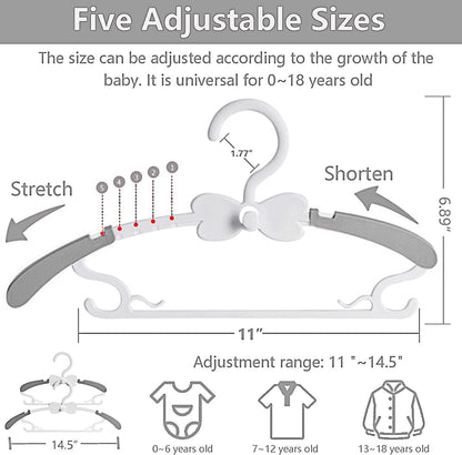 WJWSKI Kids Hangers - Adjustable Toddler Clothes Hangers for Nursery | 50 Pack, Grey