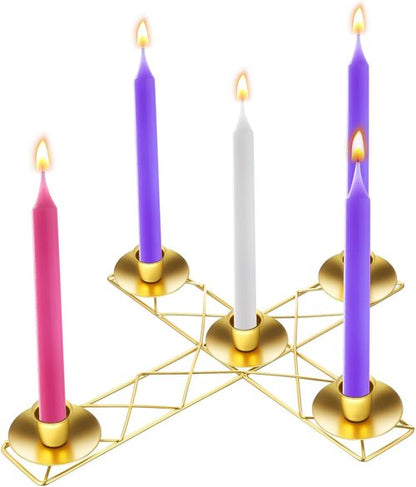 Jingmore Christmas Advent Candle Wreath - Rustic Metal Holder for Pillar Candles | Thin Cross Design
