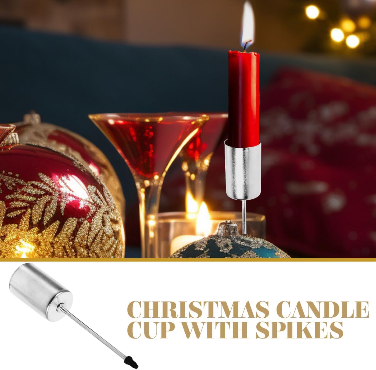 UKCOCO Silver Iron Candle Holders - 5 Pcs with Spike Taper Cups for Christmas Tree & Party Decor