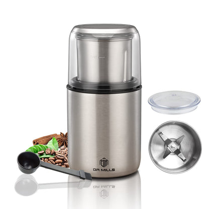 DR MILLS DM-7452 Electric Coffee Grinder,Spice Grinder Electric and chopper,detachable cup,Grinder diswash free, Blade & cup made with SUS304 stianlees steel