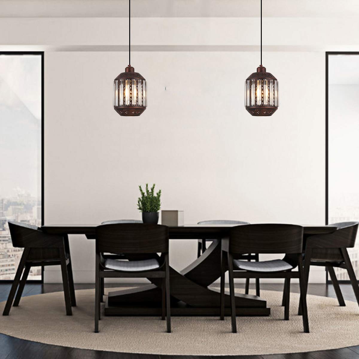 YLONG-ZS Hanging Lamps Swag Lights Plug in Pendant Light 16.4 FT Cord and Chain/Hanging Pendant Light Cage in-Line On/Off Dimmer Switch for Kitchen Island, Dining Room, Entryway