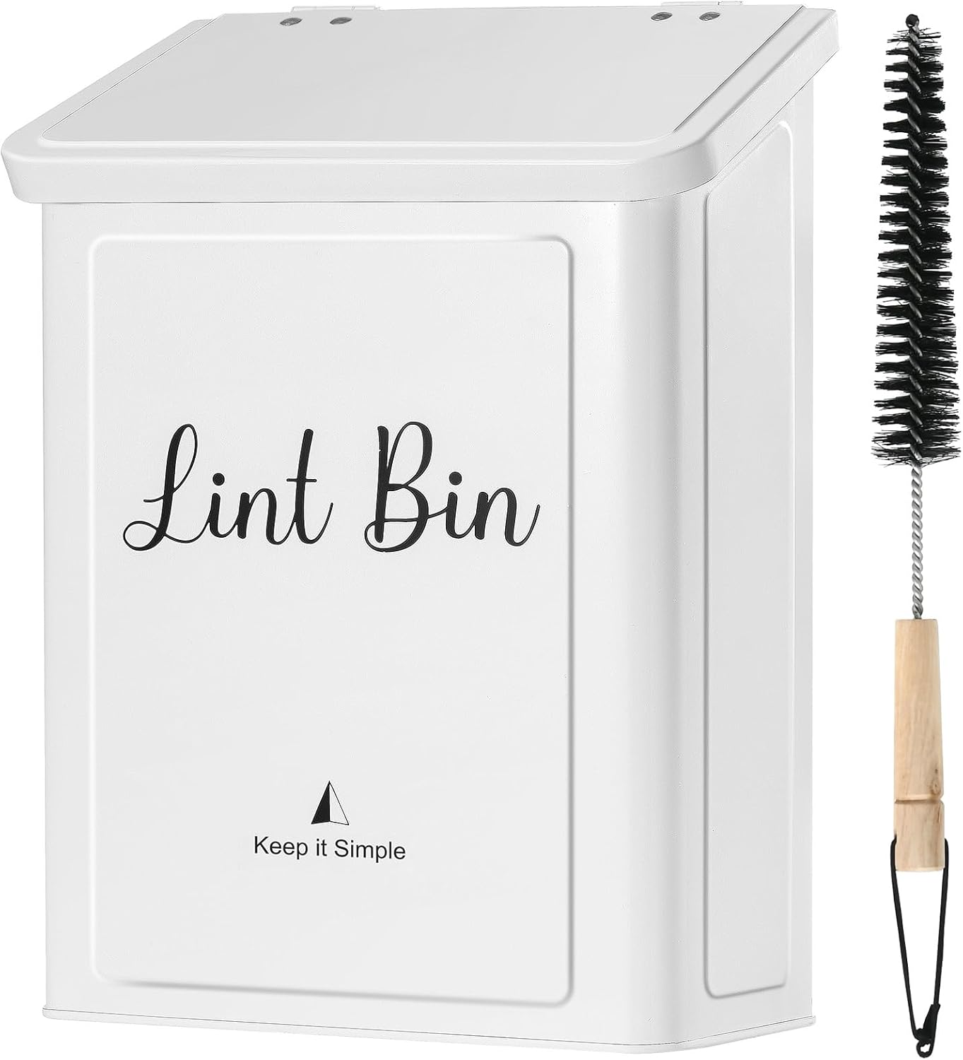 SUBEKYU Magnetic Lint Bin - Wall Mounted Metal Lint Box Holder with Lid for Laundry Room Organization | White