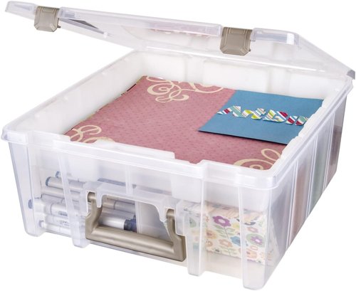 ArtBin Super Satchel Double Deep - Portable Arts & Crafts Storage Container with Lift-Out Tray & Removable Dividers, Clear