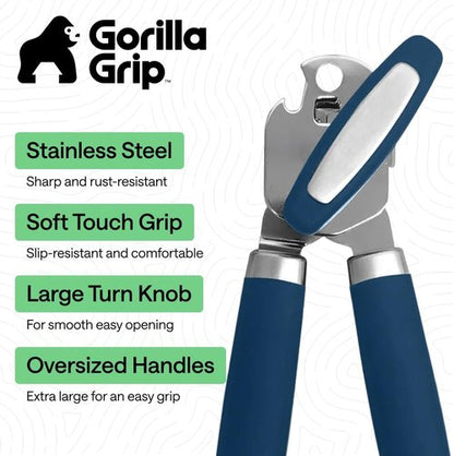 GORILLA GRIP Heavy Duty Can Opener - Smooth Edge Design with Comfortable Handle | Blue