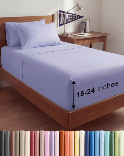 Skiennix Extra Deep Twin XL Sheet Set | 4-Piece Breathable Cooling Bedding - Soft, Wrinkle-Free Lavender