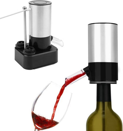 KITCHENDAO Rechargeable Electric Wine Aerator Dispenser and Wine Saver Pump, Automatic Wine Pourer with USB-C Cable, Storage Base and 2 Stoppers, Built-in Sound Indicator,Gift for Valentine's Day