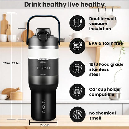 Skiennix 32 oz Insulated Stainless Steel Tumbler - Leak-Proof Travel Mug with 2-in-1 Lid