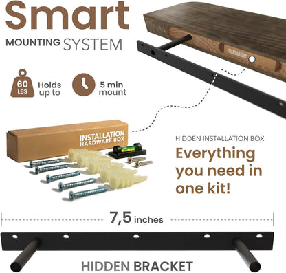 Wood Floating Shelves - 16 Inch Set of 2 | Stylish Bathroom & Bedroom Wall Storage - American Walnut Finish