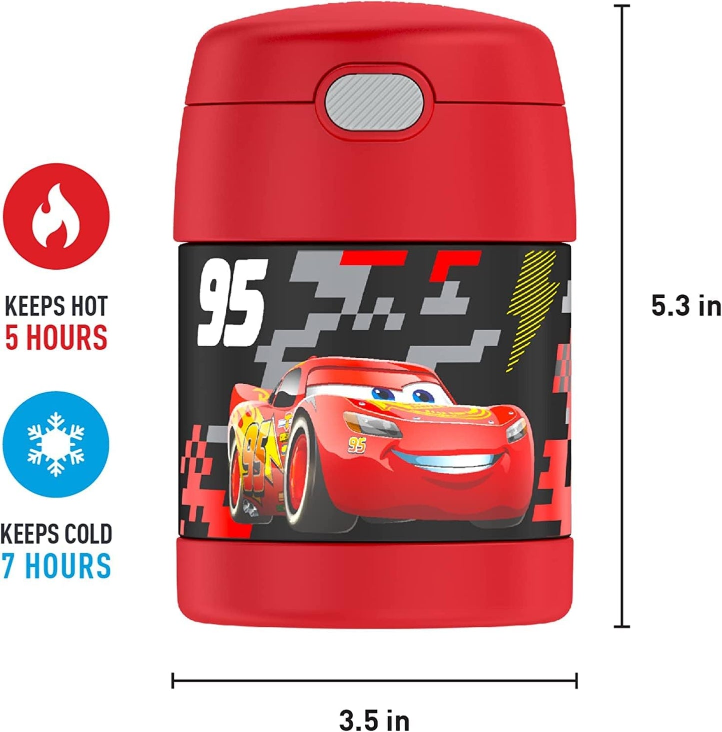 THERMOS FUNTAINER Insulated Food Jar - 10 Ounce Kid-Friendly Container with Foldable Spoon | Cars Design