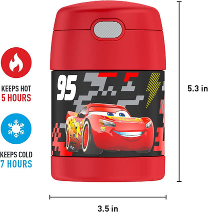 THERMOS FUNTAINER Insulated Food Jar - 10 Ounce Kid-Friendly Container with Foldable Spoon | Cars Design