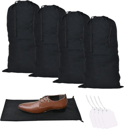 GONGKANGYUAN Shoe Bags - 4 Pack Flannel Travel Pouches with Drawstring for Men & Women