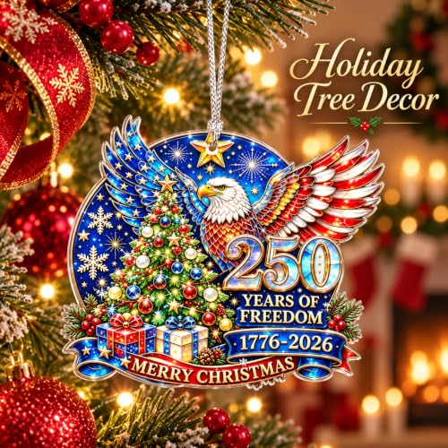 Patriotic 2-Pack Christmas Ornaments - USA 1776-2026 Anniversary Eagle & Flag Set - Red, White & Blue Holiday Decor