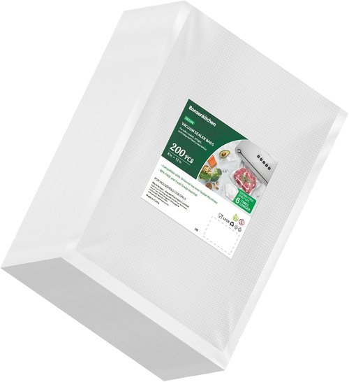 Bonsenkitchen Vacuum Sealer Bags - 200 Quart, BPA Free, Commercial Grade, 8" x 12" Textured Bags for Sous Vide Cooking