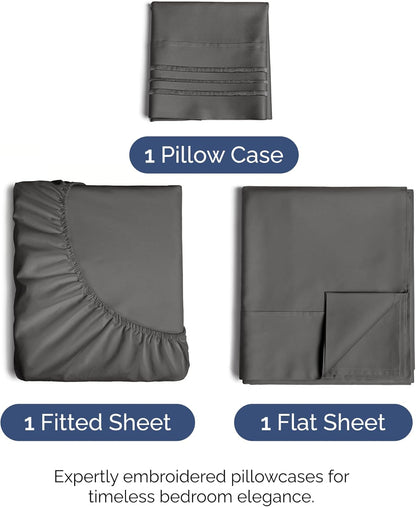Skiennix Twin XL Sheet Set - Comfy Cooling Bed Sheets with Deep Pockets - Soft, Wrinkle-Free Charcoal