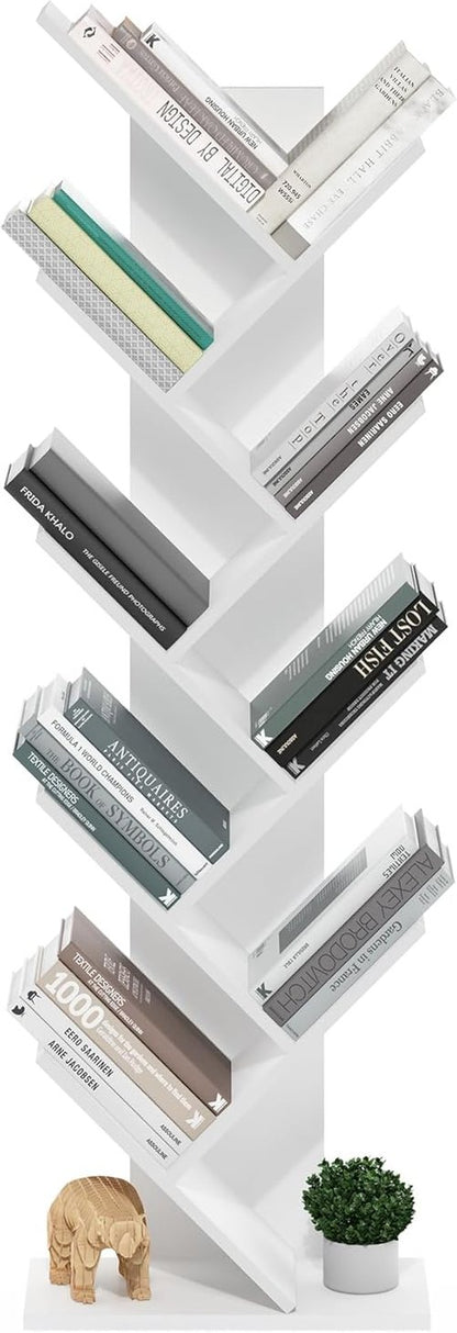 Furinno TREE Bookshelf - 9-Tier Tree Bookcase with Angled Open Shelves | White, 8.4 x 15.7 x 50.9 Inches