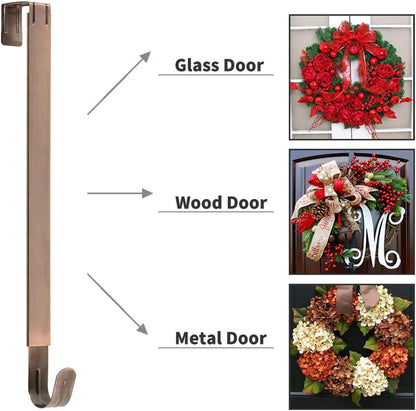 Sattiyrch Adjustable Wreath Hanger - Over The Door Hook 15-25 Inch, Supports 20 lbs, Brushed Copper