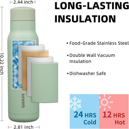 BJPKPK Stainless Steel Water Bottle - 21oz Insulated Leakproof Thermal Flask | Mint Green