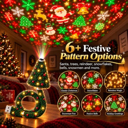Indoor Christmas Projector with 6 Holiday Patterns - 2PCS USB Tree Lamp Set