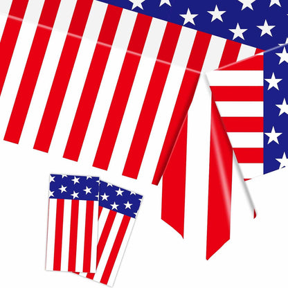 Patriotic Tablecloth by [Brand Name] - 2 Pack Red, White & Blue Disposable Plastic | 54” x 108” for 4th of July Parties