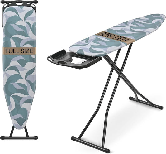 APEXCHASER Foldable Ironing Board - Full Size with Heat Resistant Cover & 7-Lever Height Adjustment | 14x54, Blue