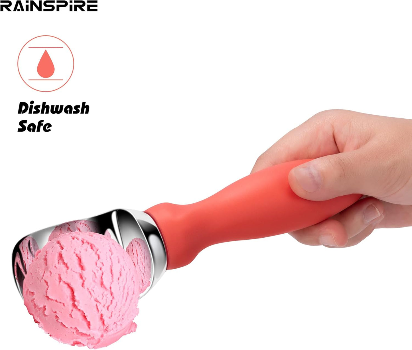 Rainspire Ice Cream Scoop - Heavy Duty Stainless Steel with Comfortable Handle | Perfect for Gelato, Sorbet, and Cookie Dough (Orange)