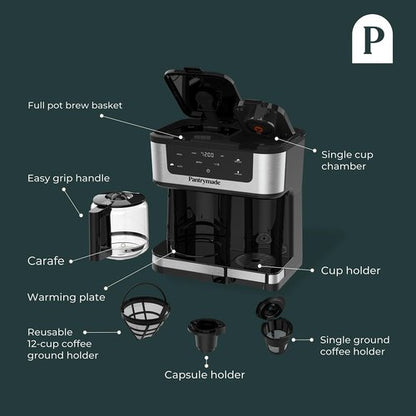 Dual Brew Coffee Maker - Programmable Touchscreen 12-Cup & Single Serve K-Cup Combo | Auto Shut-Off, Black