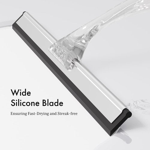 AmazerBath Shower Squeegee for Glass Doors, All-Purpose Squeegee with Suction Hook & Adhesive Hook, Clear Squeegee for Shower Glass, Windows, Mirrors, Tiles and Car Windows - 10 Inches, Clear